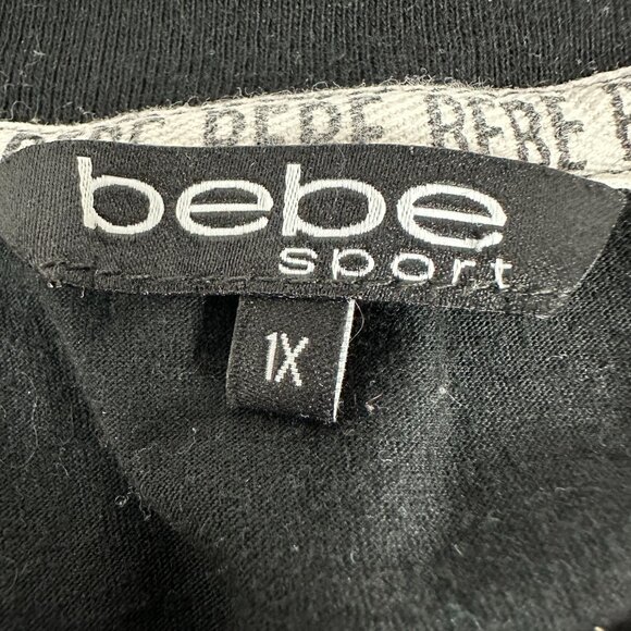 Bebe Sport Black Mesh Sleeve Logo T-Shirt With Sequins - Size 1X - Picture 4 of 4
